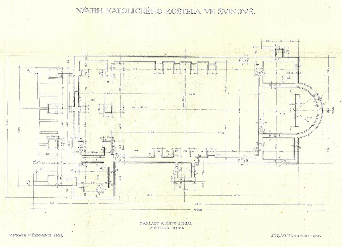 Výstavba kostela Krista Krále ve Svinově - plán 1927